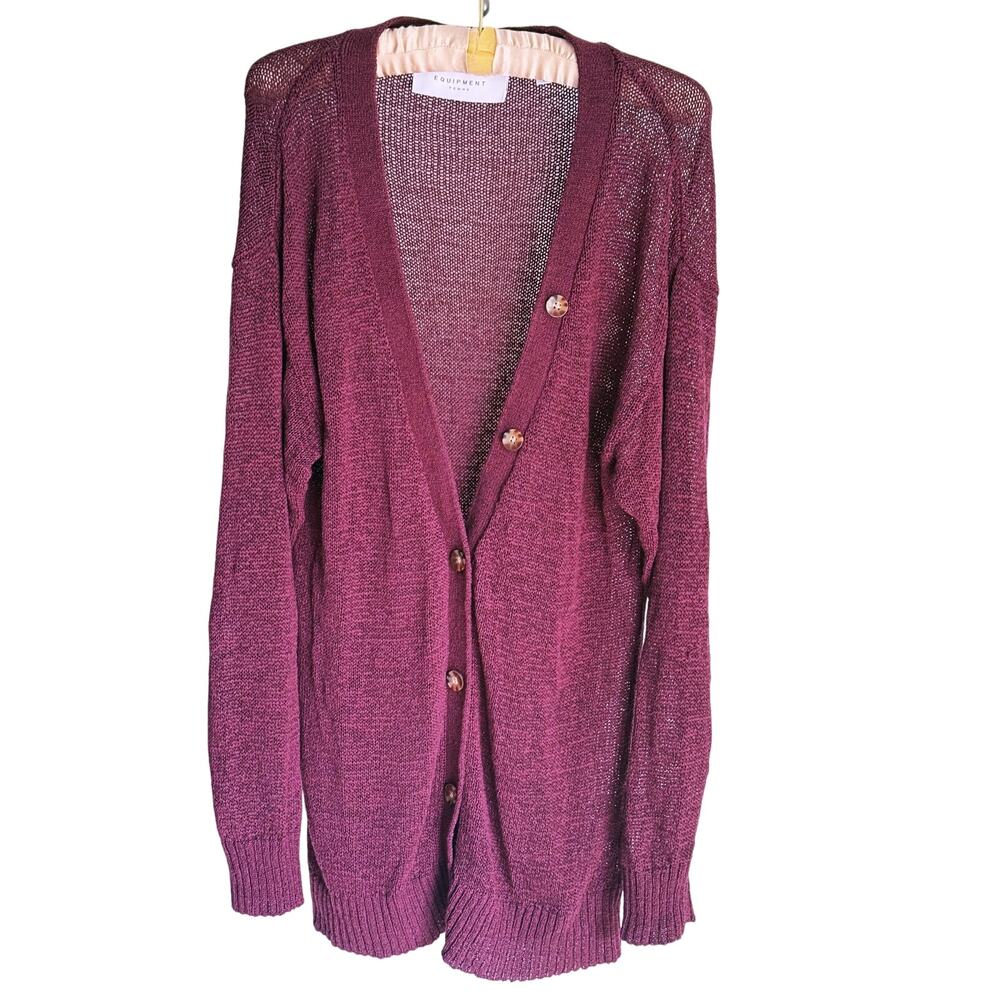 Equipment Femme Academia Button Up Cardigan Sweater Small Maroon Heritage Prep